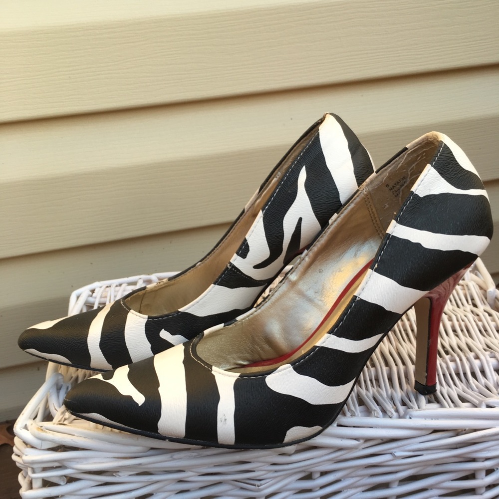 Kelly & Katie Zebra Pumps with Red Heel